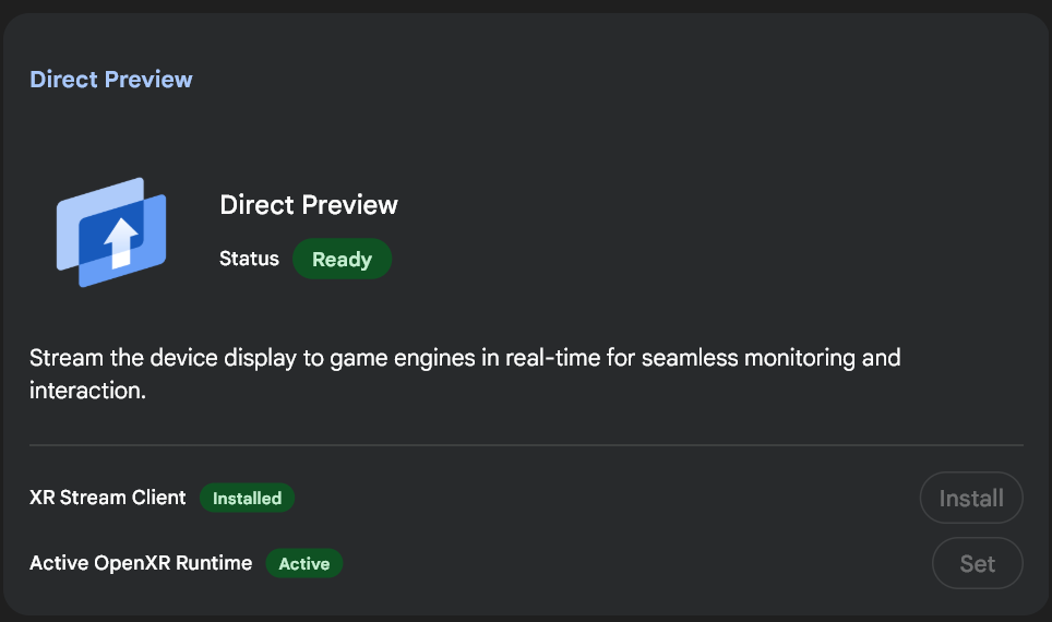 Enable Direct Preview in the Android XR Engine Hub