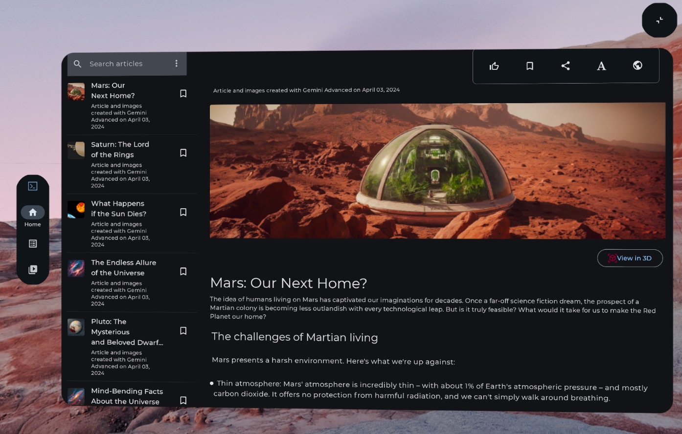 空间化（适用于 XR）导航栏