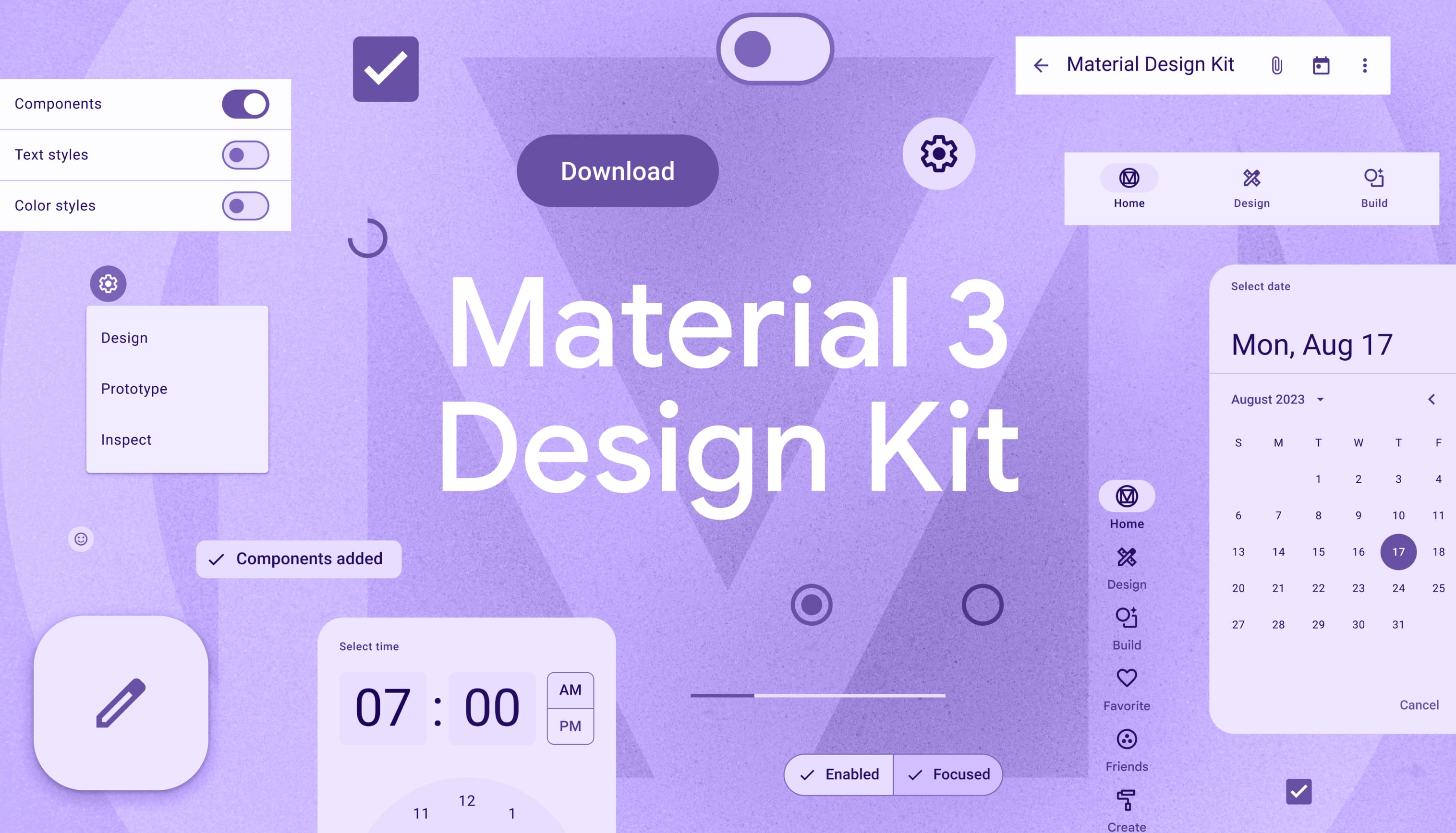 Collage of elements from the Material 3 Design Kit