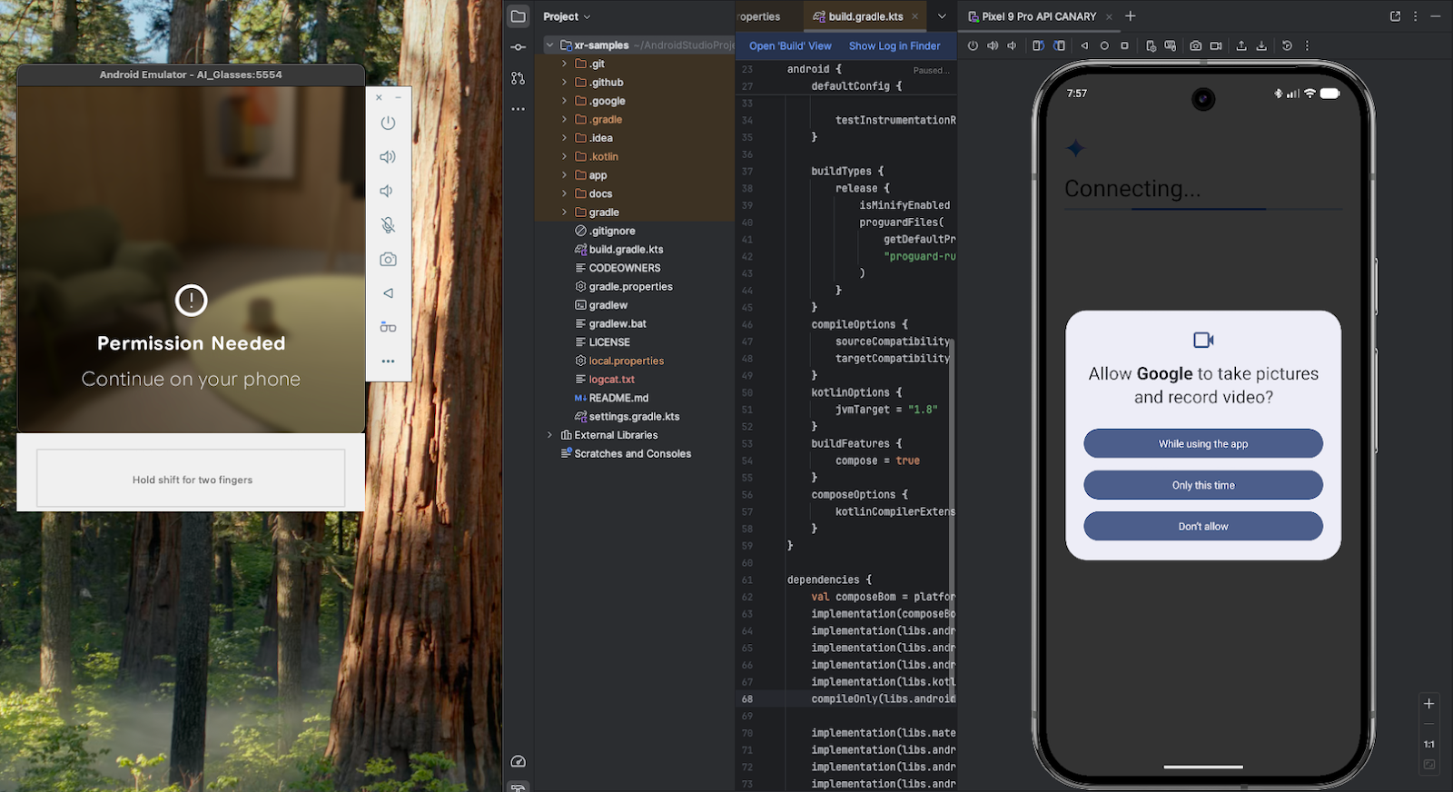 Gemini Live&#39;ı yapay zeka gözlüğü emülatöründe kullanmak için gerekli tüm izinleri kabul edin.