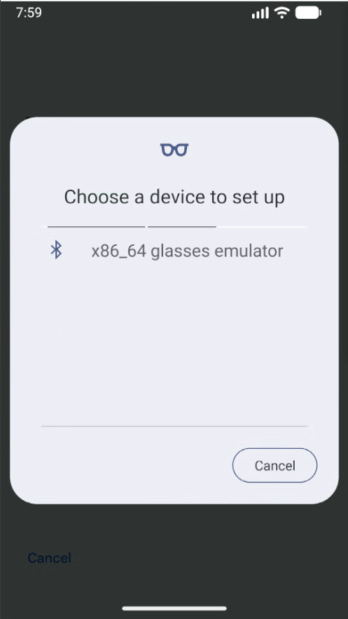 从显示的列表中选择 AI 眼镜 AVD。
