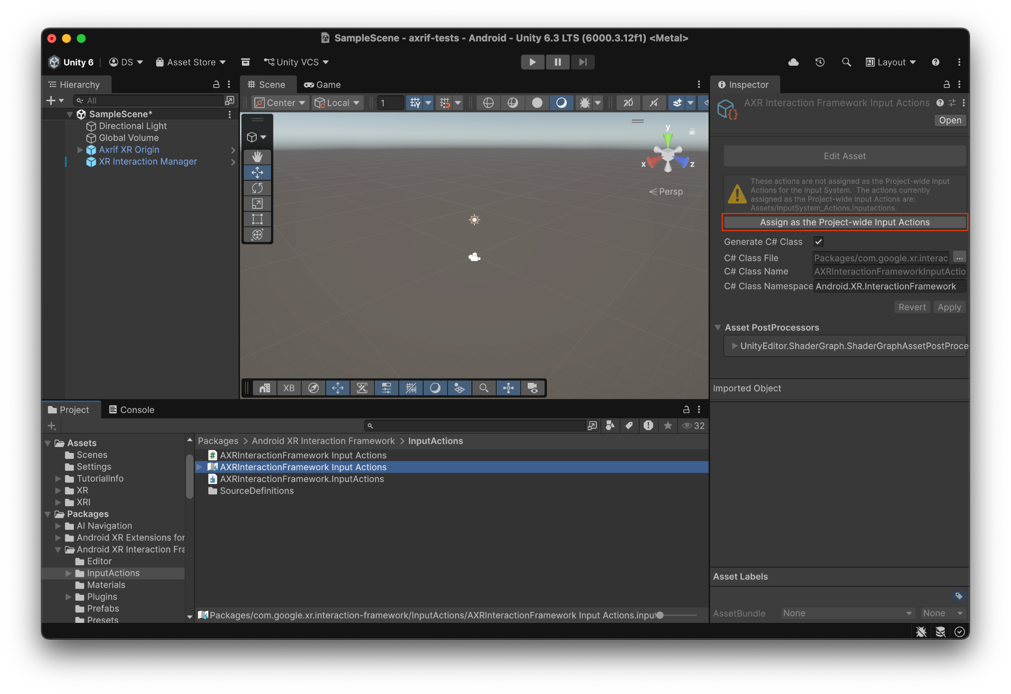 配置 Unity 的输入操作，以将运行时数据与 Unity 的输入操作相关联。