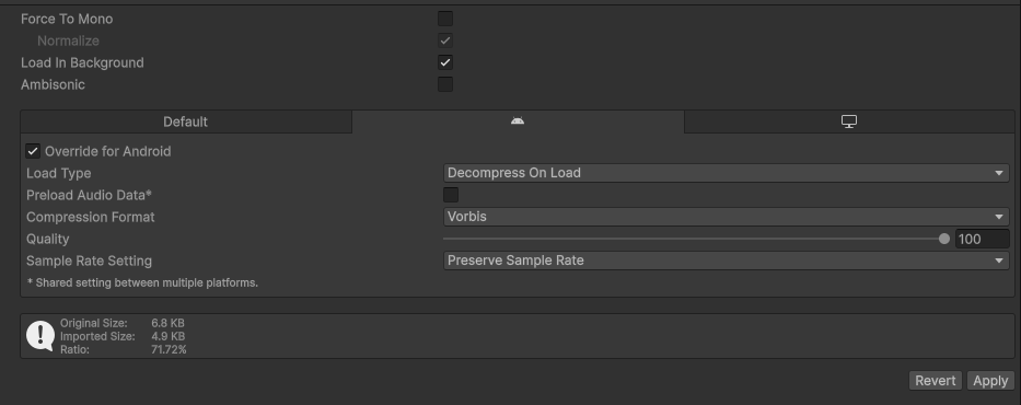 Настройки Unity для оптимизации звука