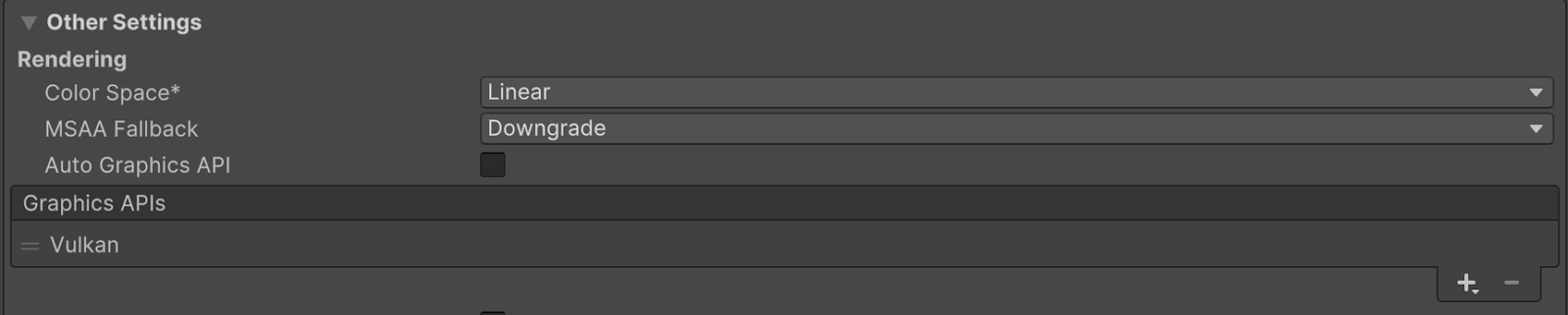 Example showing how to change the Graphics API settings in the UI