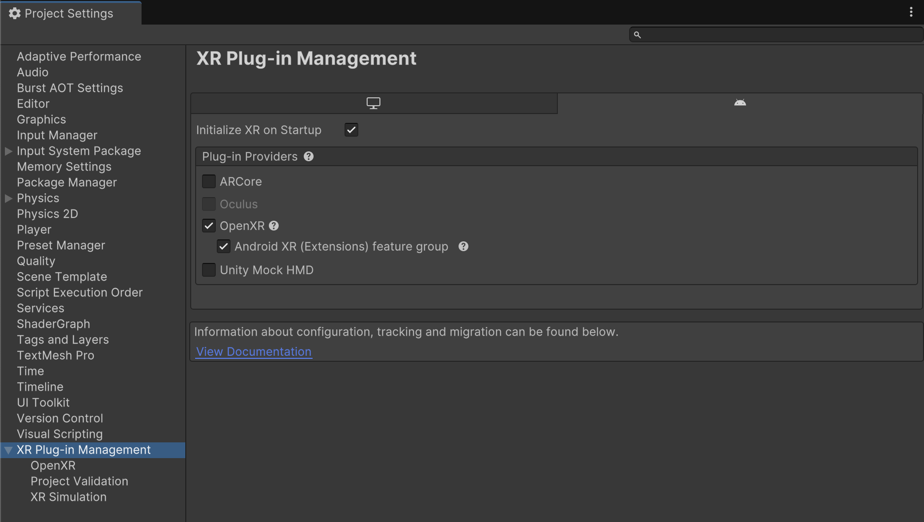 Ejemplo de la pantalla de configuración del proyecto