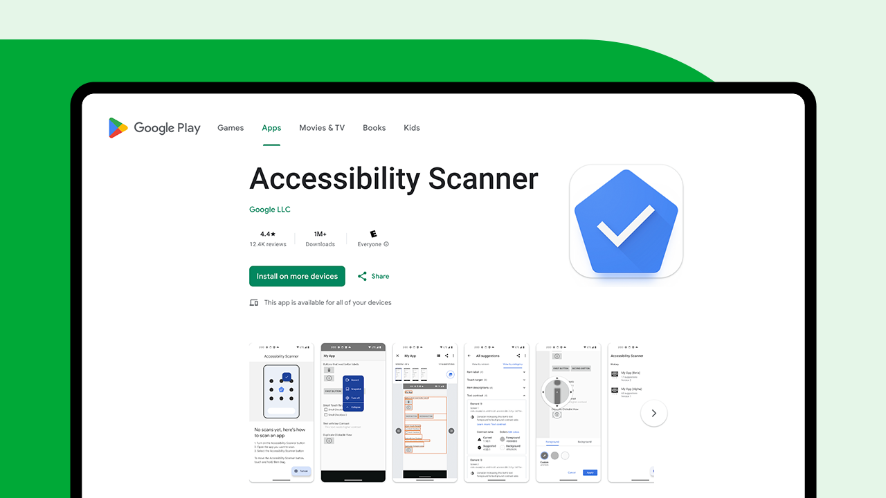 הדף של Accessibility Scanner בחנות Play