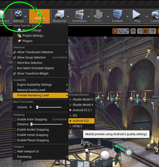 Menyetel rendering pratinjau seluler di editor Unreal