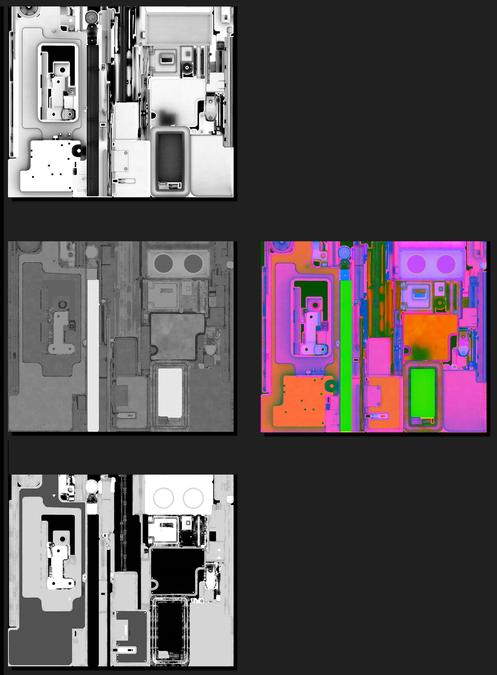 Tres texturas de un solo canal combinadas en una textura multicanal