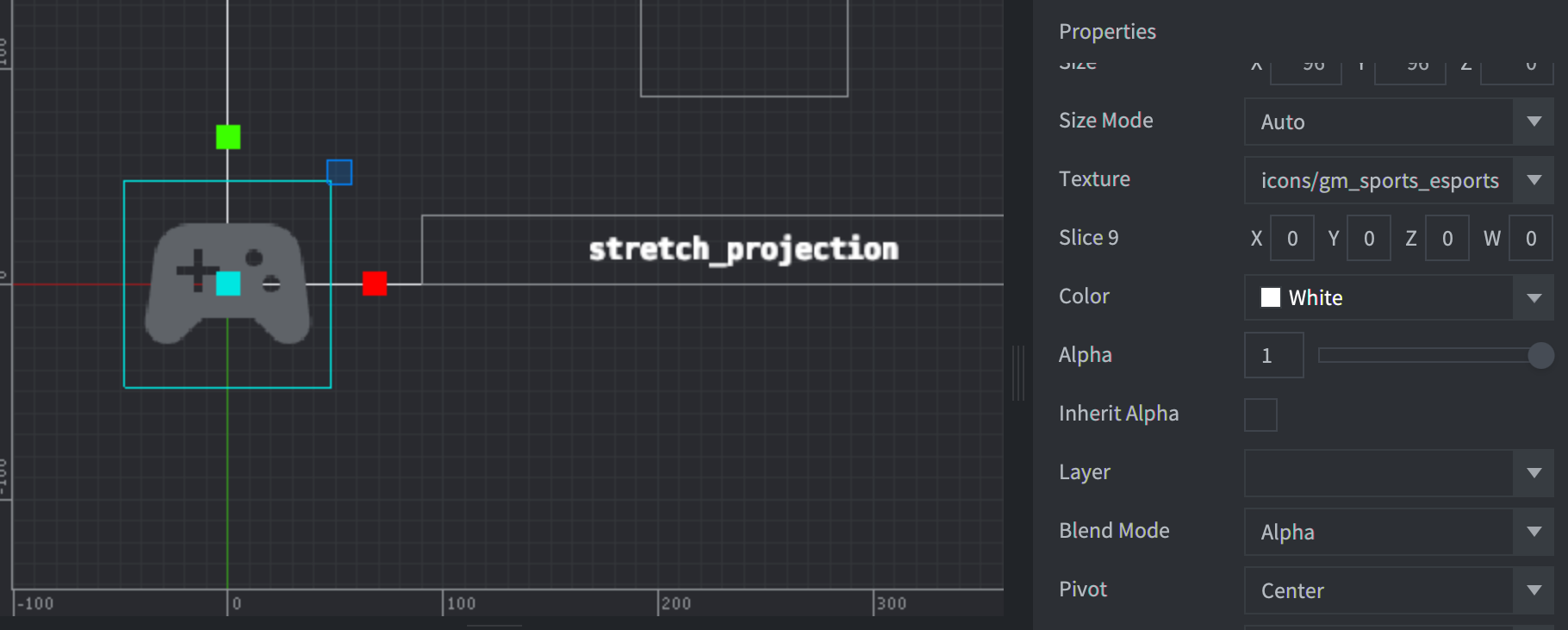 A GUI node with Pivot set to Center