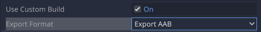 Opciones Export Format y Use Custom Build