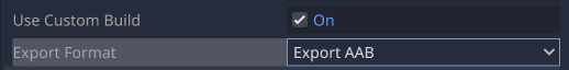 Các tuỳ chọn Export Format (Định dạng xuất) và Use Custom Build (Sử dụng bản dựng tuỳ chỉnh)