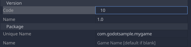 Export Version and Package options