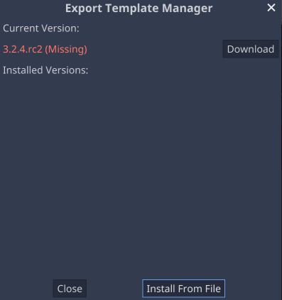 Godot 的“Export Template Manager”窗口