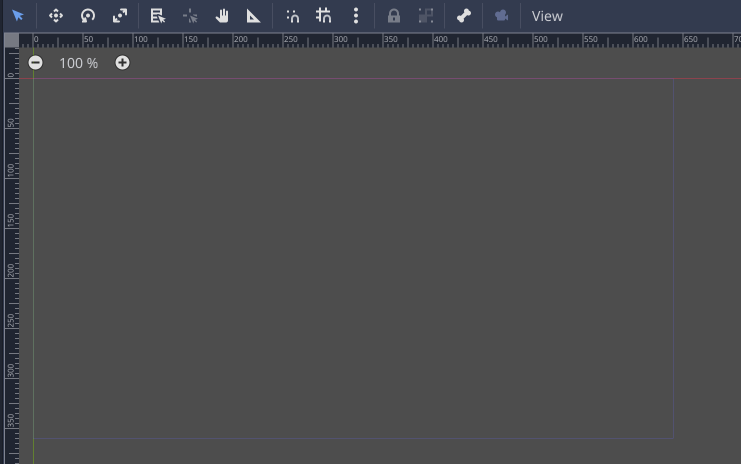 El rectángulo de resolución base en la vista en 2D del editor de Godot