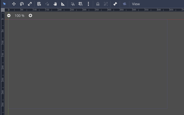 O retângulo com resolução básica na visualização em 2D do editor do Godot