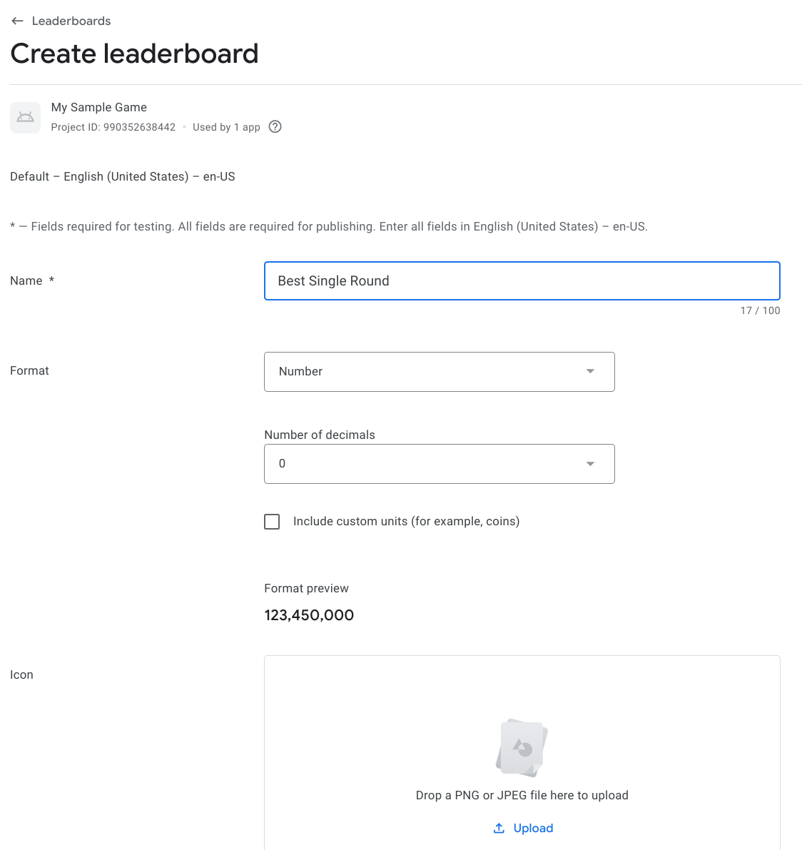 A filled-out form for the 'Best round' leaderboard.