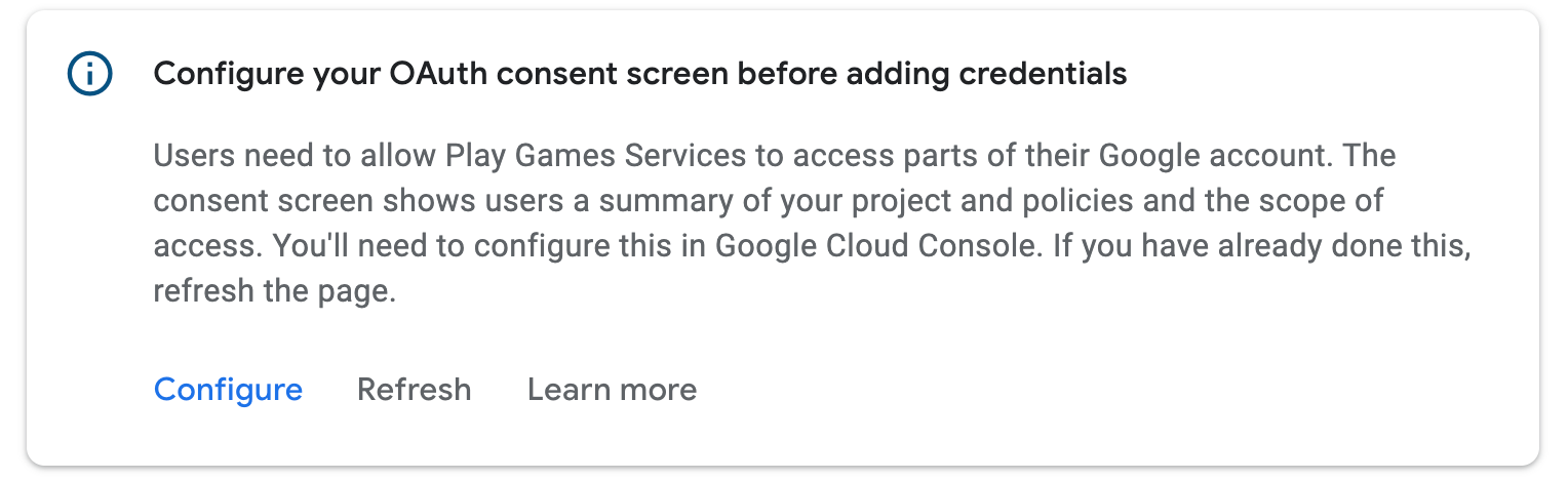 Prompt to configure OAuth consent screen