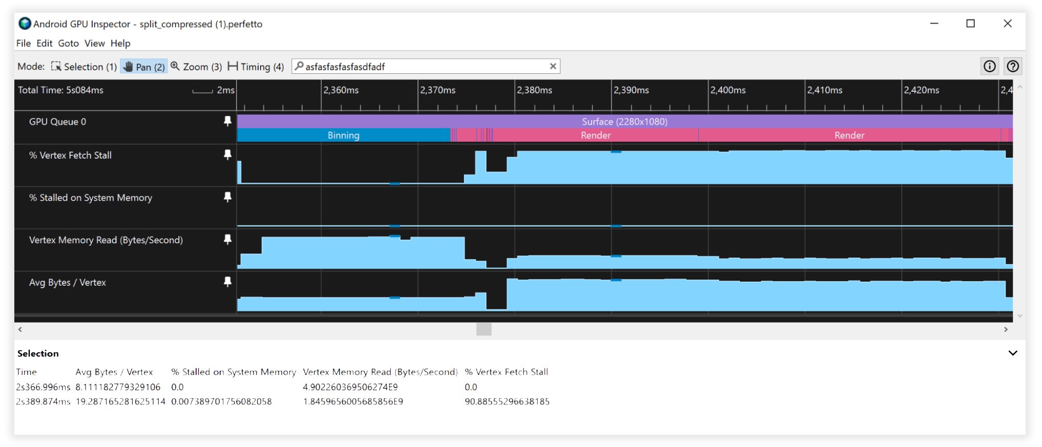 Android GPU Inspector von nicht aufgeteilten Vertex-Streams