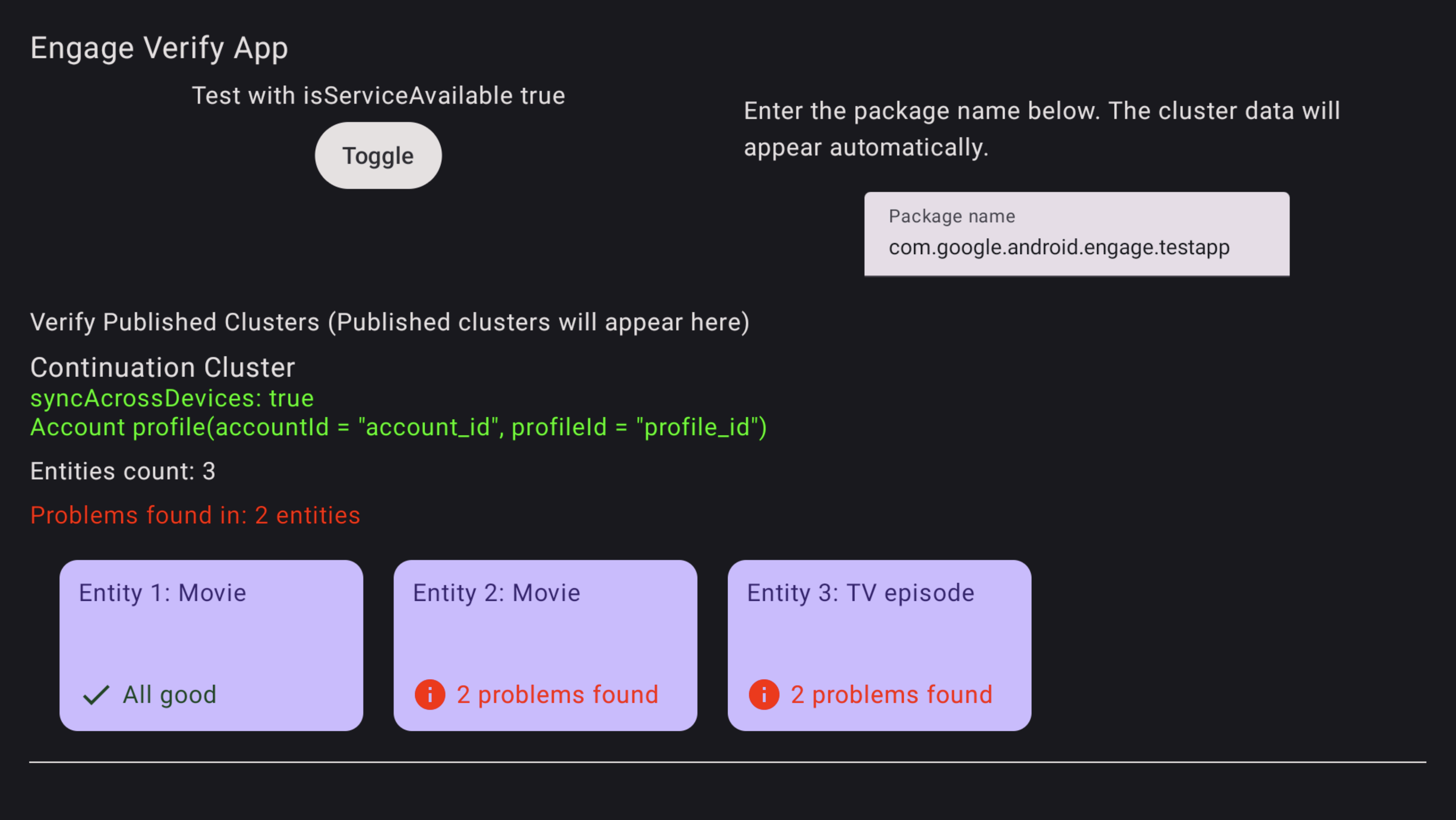 Captura de pantalla del error de la app de verificación