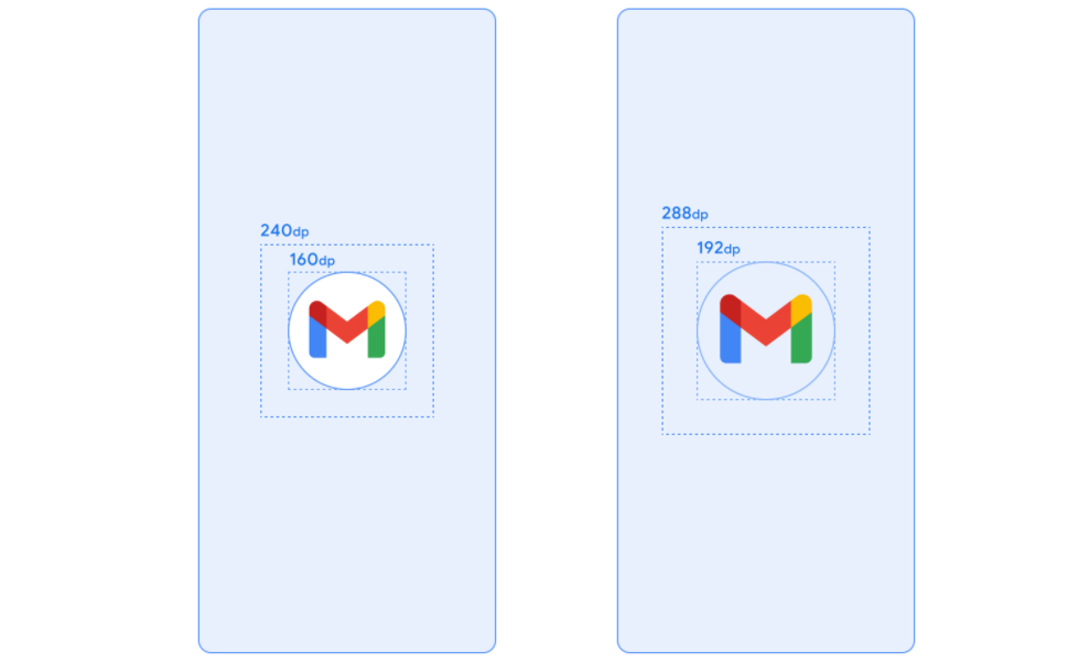 An image showing different icon dimensions for solid and transparent background