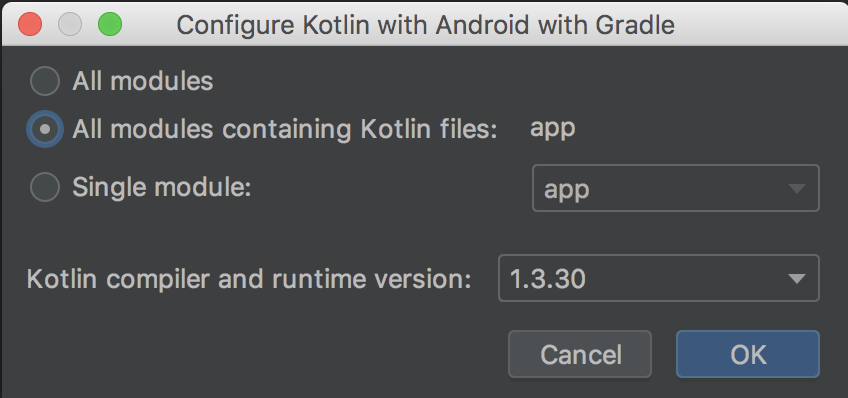 skonfigurować Kotlin dla wszystkich modułów zawierających kod Kotlin