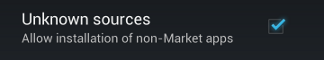 Screenshot showing the setting for accepting download and install of
       apps from unknown sources.