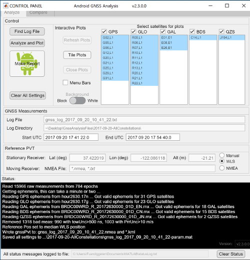 GNSS Analysis Control Panel