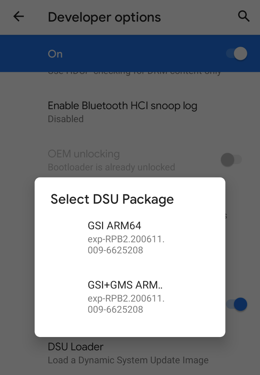 Interface de chargement DSU pour la sélection d&#39;une GSI