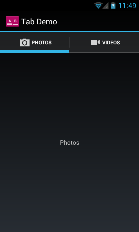 Example of tabs running on an Android 4.0 device (using TabHelperHoneycomb).