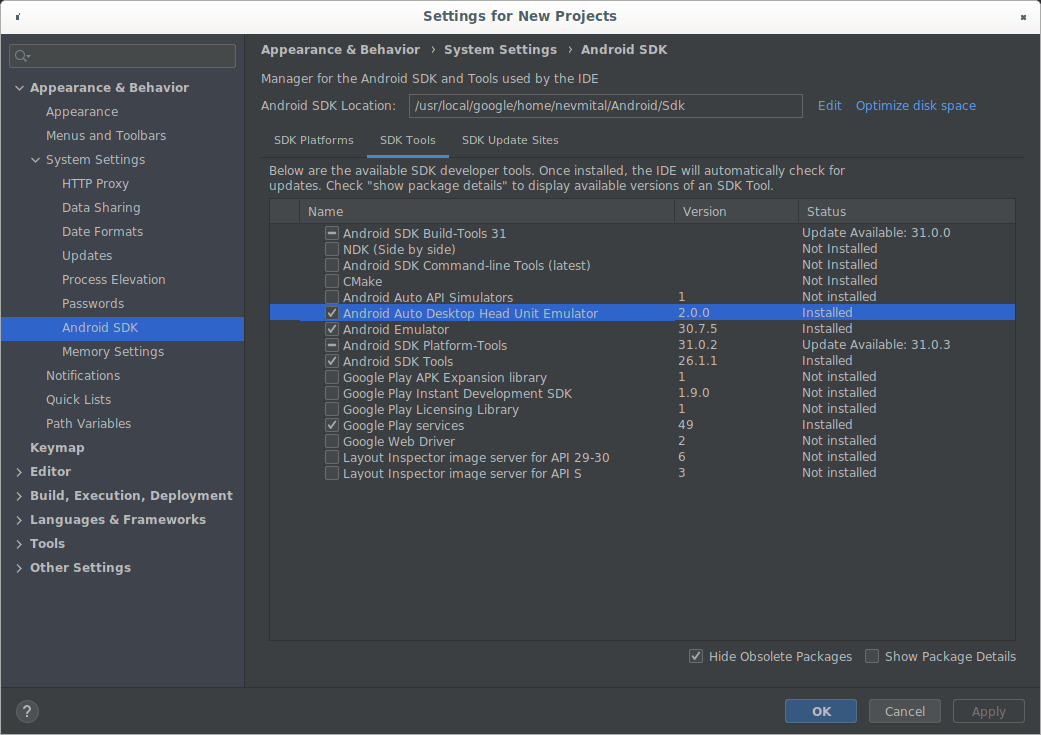 SDK Manager mit DHU 2.0