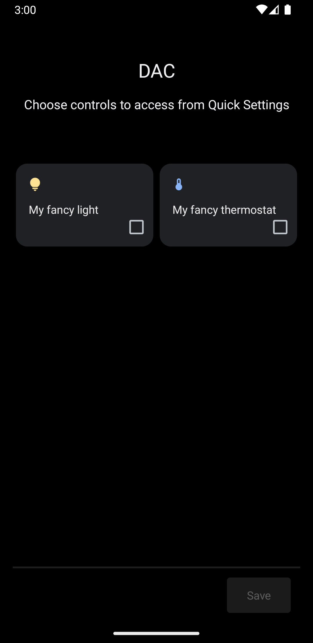 System menu displaying a light and thermostat control