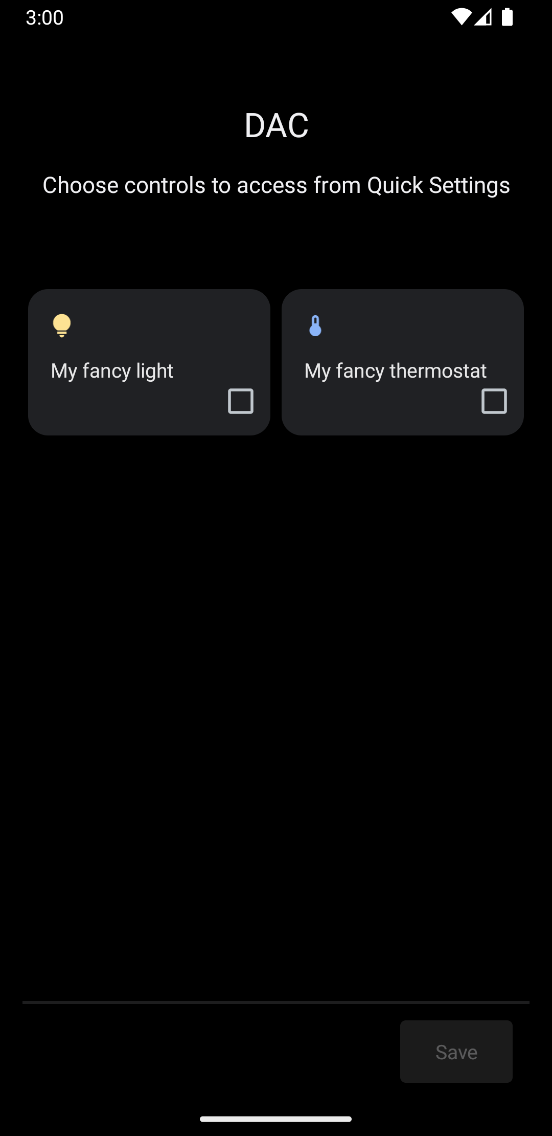 Gambar yang menunjukkan menu sistem yang berisi kontrol lampu dan termostat