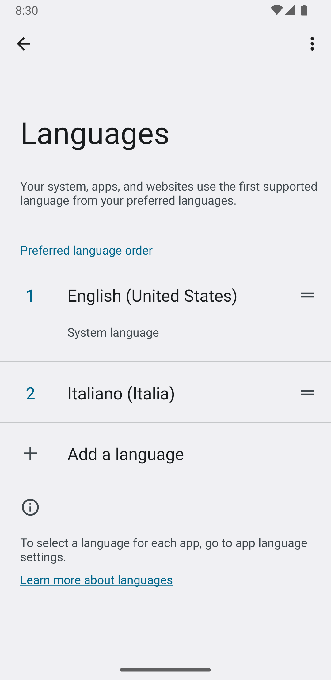 Image montrant le menu de sélection des langues