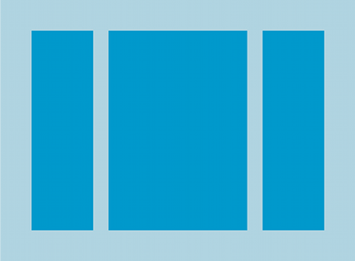Uma imagem mostrando um layout dividido em três frações verticais