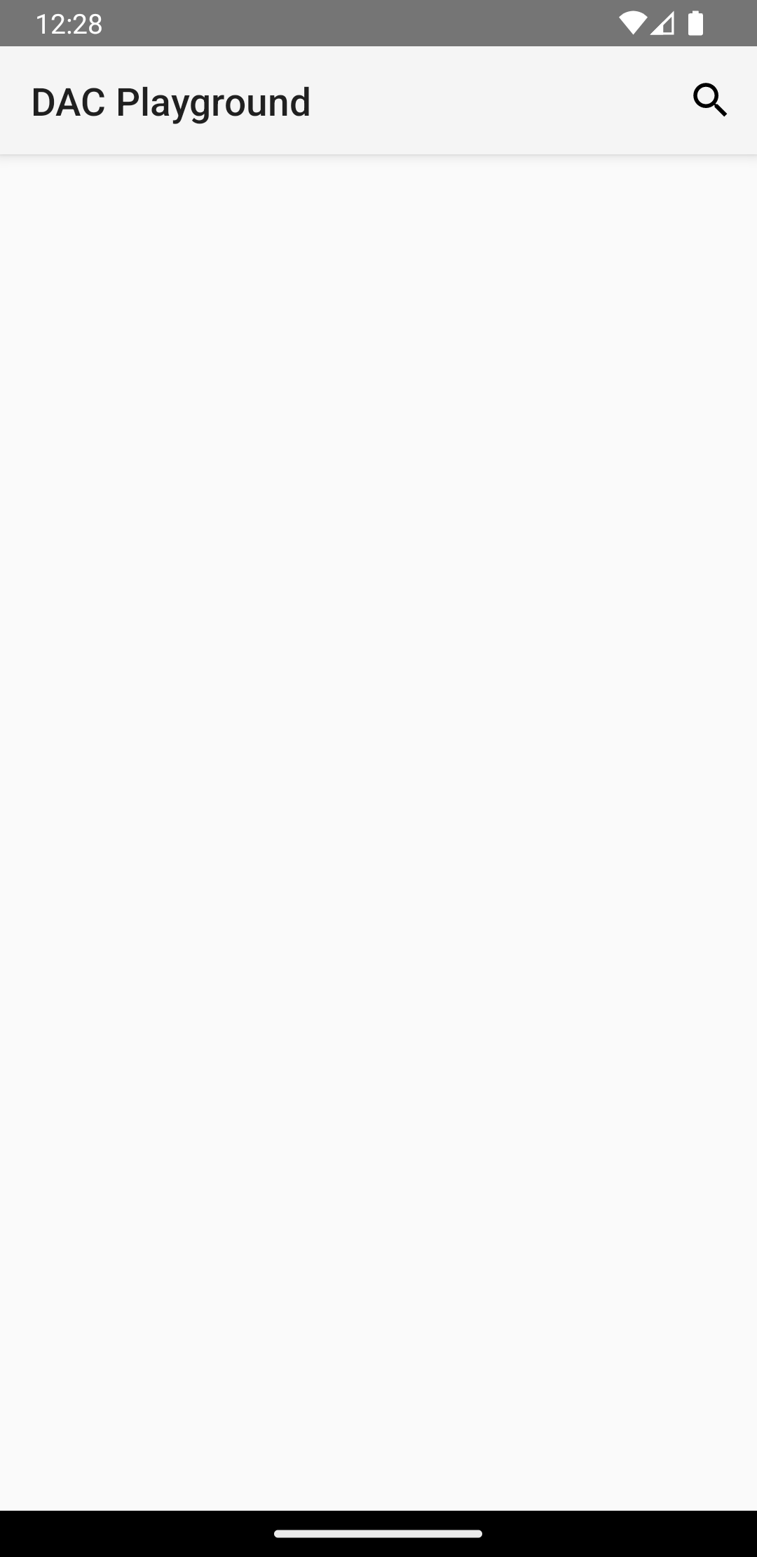 Image montrant un écran vide avec une icône de recherche dans la barre supérieure de l&#39;application