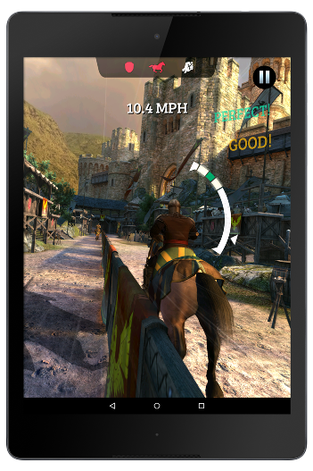 جهاز لوحي يعرض أسلوب اللعب في لعبة Rival Knights لشركة Gameloft