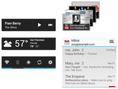 Exemplos de widgets de aplicativos no Android 4.0