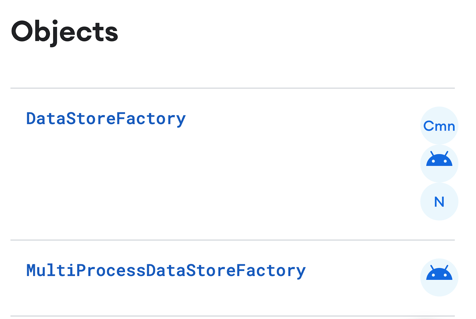 Marcadores que muestran la disponibilidad de plataformas de APIs