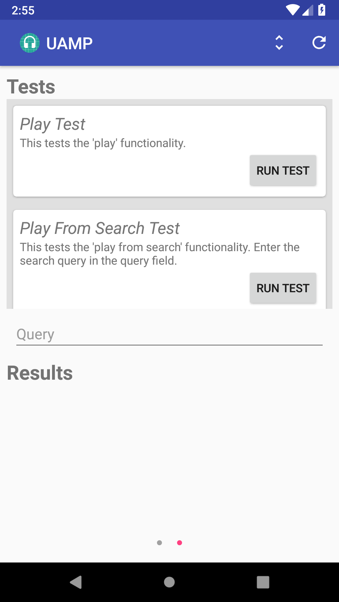 The Test Selection Page