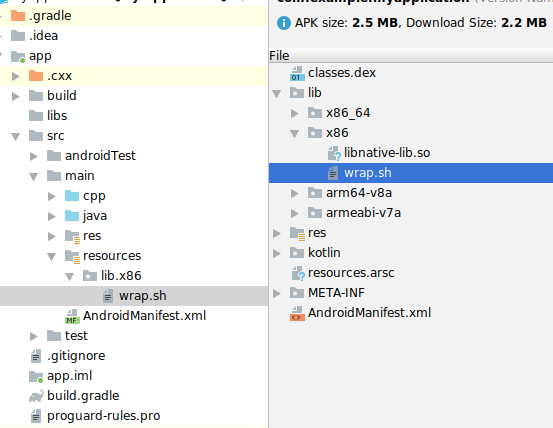 Contoh memaketkan wrap.sh di Android Studio