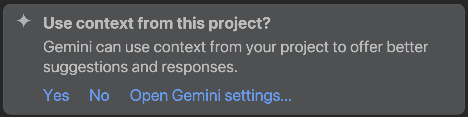 Android Studio 中的“Enable Gemini context awareness for this project?”对话框。
