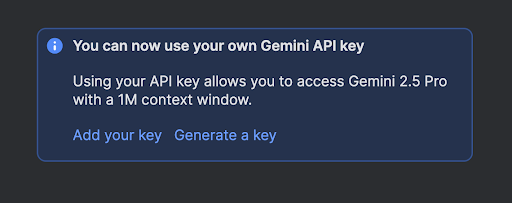 添加您自己的 API 密钥以扩大上下文窗口。