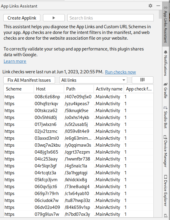 L&#39;Assistente link app ti consente di correggere gli errori di configurazione del file manifest.