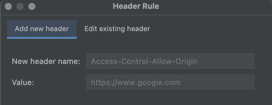 “Add a new header”标签页