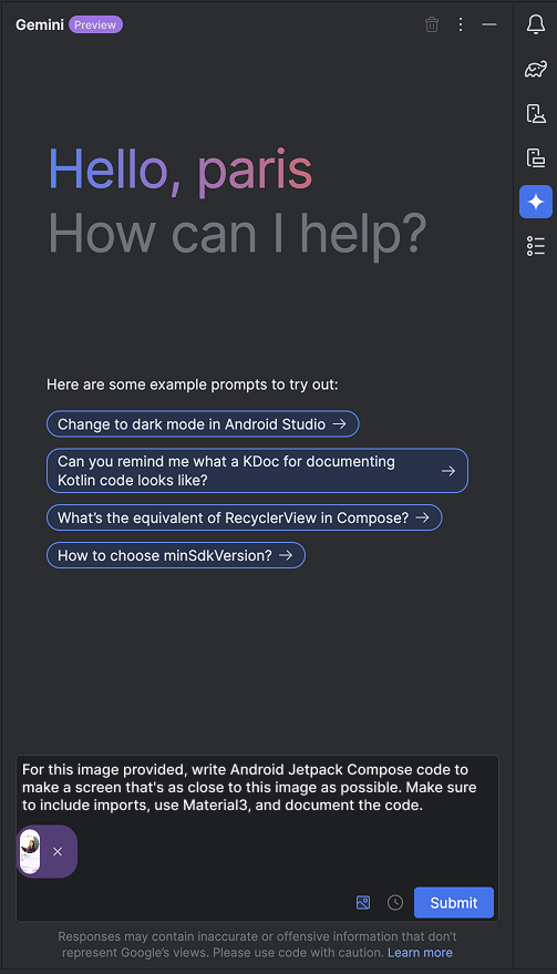 Android Studio&#39;daki Gemini&#39;de resim ekleme