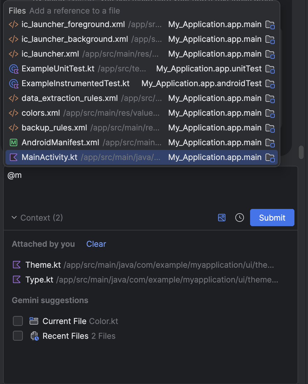 Android Studio 中 Gemini 中的文件附件