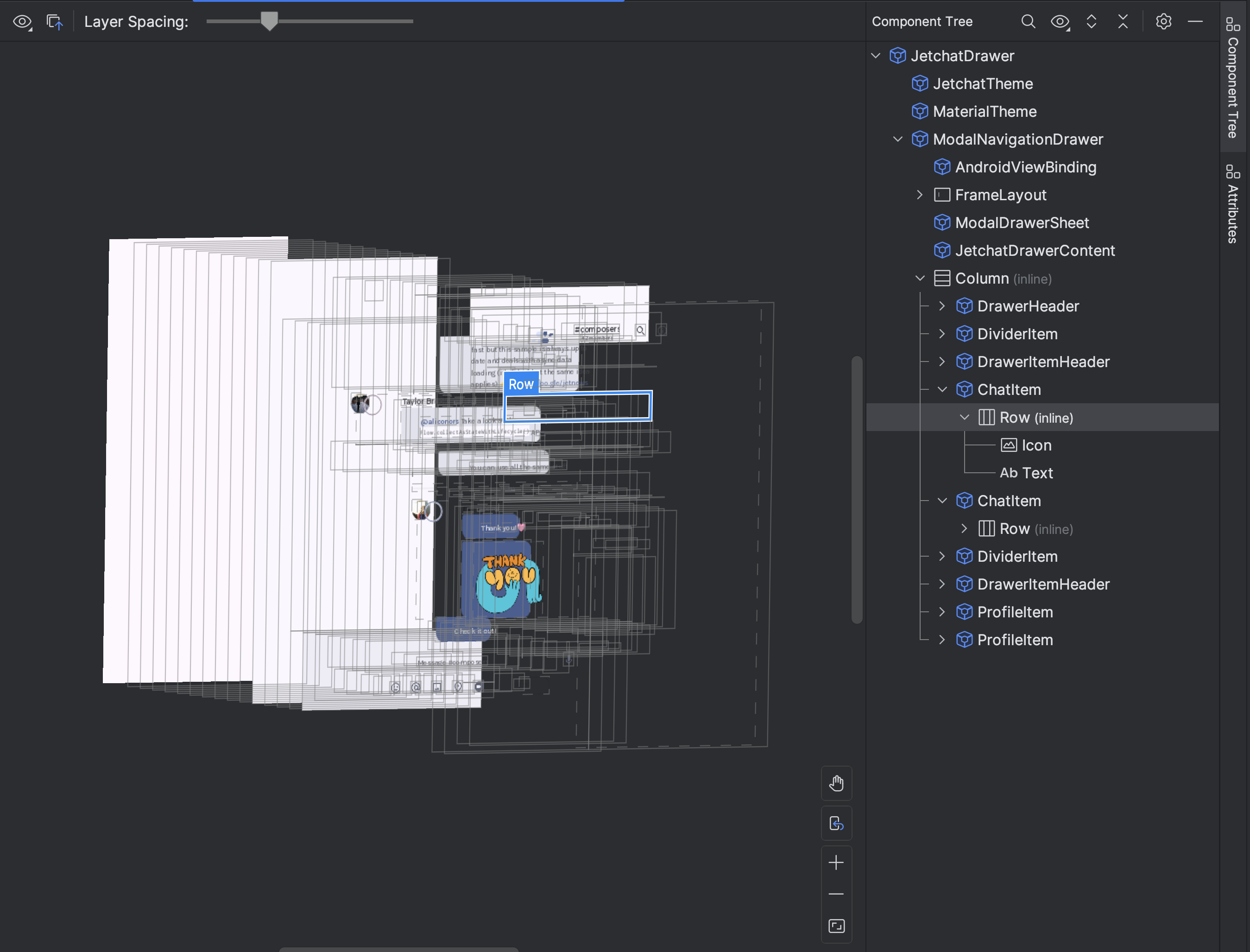 Layout Inspector: tampilan 3D