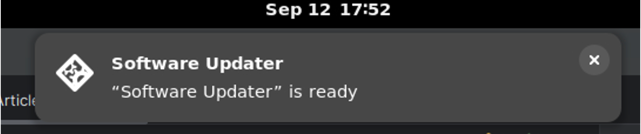 ตัวอย่างการแจ้งเตือนโปรแกรมอัปเดตซอฟต์แวร์ของ Linux