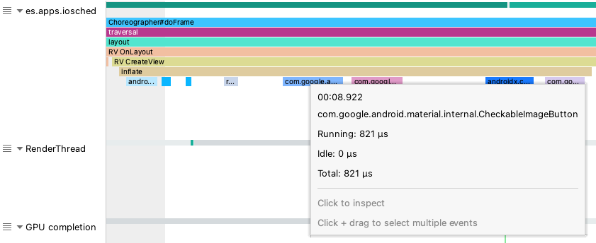 Menu affichant la durée précise d&#39;un composant UI