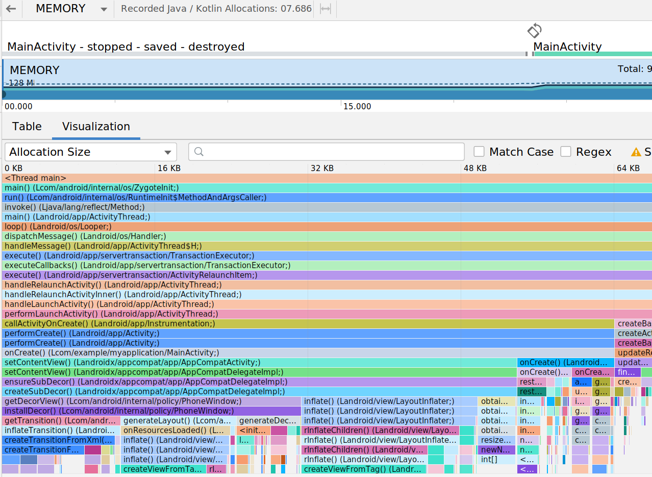 การแสดงภาพการจัดสรร Java ในเครื่องมือสร้างโปรไฟล์หน่วยความจำ